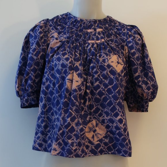 Ulla Johnson Tops - Womens Ulla Johnson Purple Pink Smocked Neck Balloon Sleeve Blouse Top 2 *